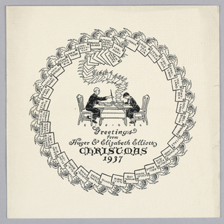 Greeting Card, Greetings from Huger & Elizabeth Elliott, Christmas 1937