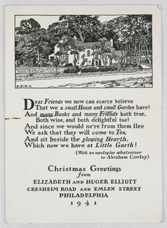 Greeting Card, Christmas Greetings from Elizabeth and Huger Elliott, Philadelphia
