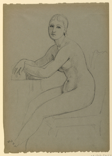 Drawing, Seated Female Nude, Study for Portrait of Mrs. Cortland DePeyster Field (nee Hamersley)