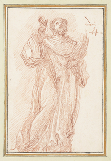 Drawing, Standing figure with raised arm looking upward