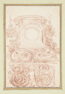 Bound Drawing, Frame with Blank Oval, and Elaborate Foliage Scroll Decoration, in Dessins d'Ango Ornements et Architecture (Drawings of Ornaments and Architecture by Ango)
