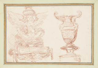 Drawing, Ornamental detail with winged figure and vase