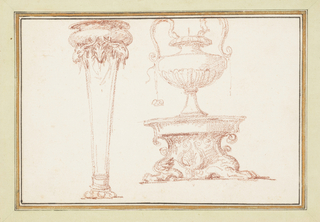 Bound Drawing, A Vase, and a Lamp on a Stand, in Dessins d'Ango Ornements et Architecture (Drawings of Ornaments and Architecture by Ango)