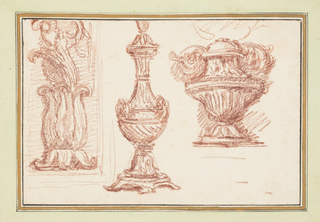 Drawing, Two urns and an ornamental detail