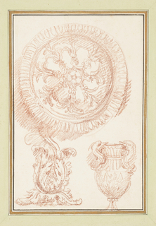 Drawing, Urn and leaf-like ornament