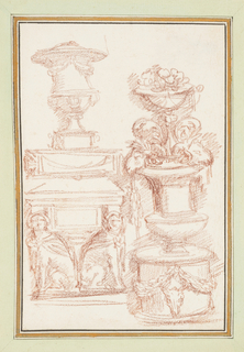 Drawing, Ornamental detail with botanical motifs