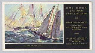 Advertisement, "Taking on the Pilot," Advertisement for Dry Dock Savings Institution, Featuring Mural Design