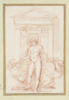 Drawing, Doorway with nude figure and winged creatures