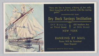 Advertisement, Advertisement for Dry Dock Savings Institution, Featuring Mural Design