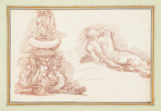 Drawing, Fountain and nude male figure