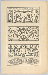 Print, Entrée de Serrures, Plate 98 from Divers dessins de balcons à plusieurs usages (Variety of Balcony Designs)