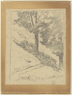 Drawing, Sheep on a Hillside