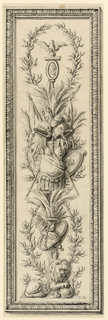 Drawing, Design for panel with carved trophies
