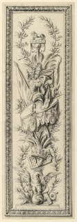 Drawing, Design for panel with carved trophies