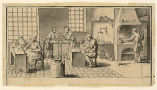 Drawing, A gold beater's workshop for Diderot's Encyclopedie