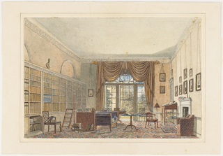 Watercolor, Interior of a Library