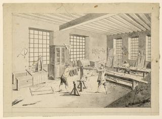 Drawing, A cabinet-maker's workshop from Diderot's Encyclopedie