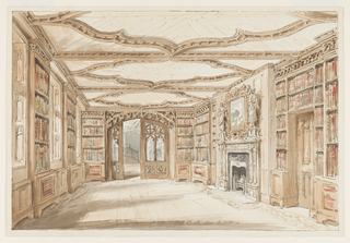 Drawing, A Library in Gothic Style