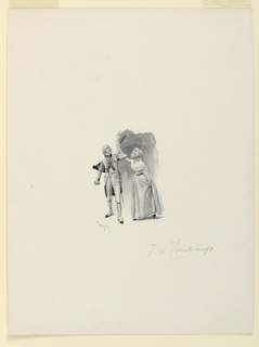 Print, Lady in Colonial Dress Striking a Gentleman with Her Fan