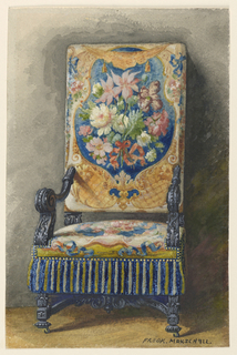 Drawing, Carved side-chair with needlepoint cover upholstery