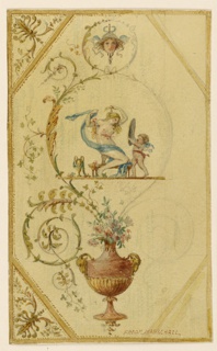 Drawing, Detail of door panel, bedroom of Marie Antoinette, Palace of Fontainebleau, France