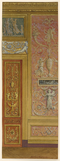 Drawing, Section of wall showing panels of arabesque designs, Music Room, Palace of Fontainebleau, France