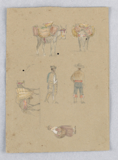 Drawing, Sketches of Mexican Figures and Donkeys