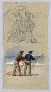 Drawing, Two Women, Two Fishermen