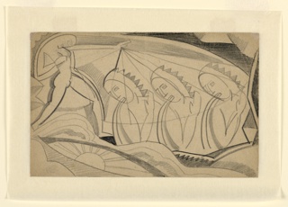 Drawing, Four Figures with Sun