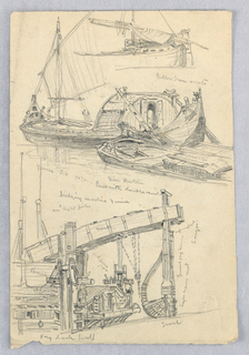 Drawing, Boats and Dredging Machine, Venice