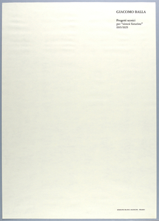 Print, Title Page, "Progetti Scenici per 'Sintesi Futuriste'" from "Progetti Scenici Per 'Sintesi Futuriste'" Portfolio, "Set Designs for 'Futurist Syntheses'"