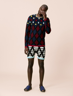 Thahla Crew-neck Sweater, Ndlela Ntle Shorts, Sandals, And Socks, from the Mtanom’gquba collection, Spring / Summer 2016