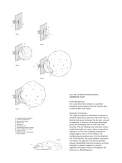 Patent Drawing, Self Inflating Antipathogenic Membrane, from Designing for the Sixth Extinction