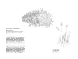 Patent Drawing, Autonomous Seed Disperser, from Designing for the Sixth Extinction