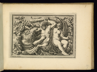 Print, Panel Design with a Centaur and a Lion Fighting