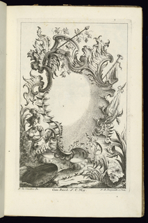 Bound Print, Cartouche with Wine Leaves and Drums