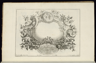 Bound Print, Cartouche with Wine Leaves and Grapes