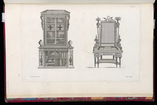 Print, Designs for a Bookcase and a Desk