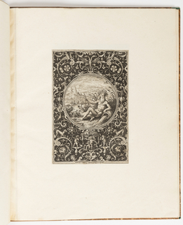Print, River God, plate from a suite of 6 ornamental designs with the Judgement of Paris