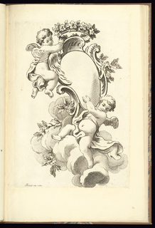 Print, Cartouche Design with Putti