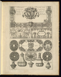 Print, Title Page and Goldsmith’s Designs for Boxes and Bottles