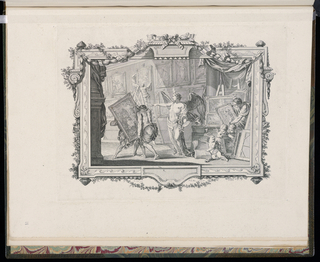 Print, A winged Genius Gives Orders for the Arrangement of a Gallery of Paintings