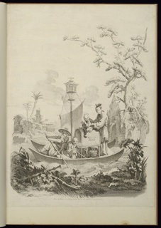 Bound Print, Family in a Boat with Two Hulls