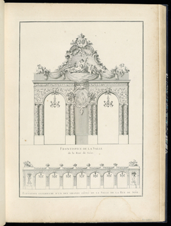 Bound Print, Entryway and Exterior Elevation of the Length of the Room on the Rue de Sève