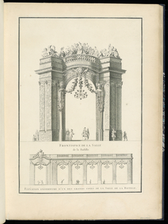 Bound Print, Entryway and Exterior Elevation of the Length of the Room on the Place de la Bastille
