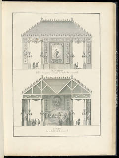 Bound Print, Exterior Elevation and Interior Section from One of the Short Sides of the Room on the Place du Carrousel