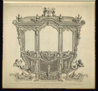 Print, Coté Premier des Magnifiques Carosses Doré, dont les Paneaux sont de Glaces de Miroir, et les Cloux de Cristal
