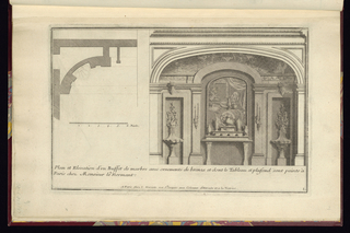 Print, Plan et Elévation d’un Buffet de marbre avec ornements de bronze et dont le Tableau et plafond sont peints à Paris chez Monsieur le Normant