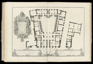 Bound Print, Plan du rez de chassée de l'Hôtel de Ville dont la cour étoit décorée en sallon ou s'est le bal le 28 Fevrier 1745.