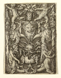 Print, Ornament with Mask and Grotesque Figures